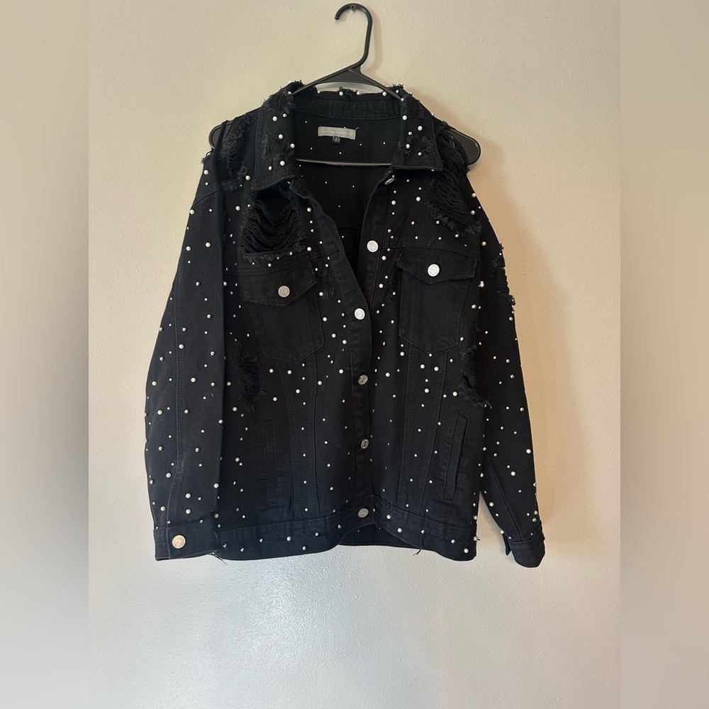 Missguided Carli Bybel Distressed Black Jean Jacket - Picture 2 of 15